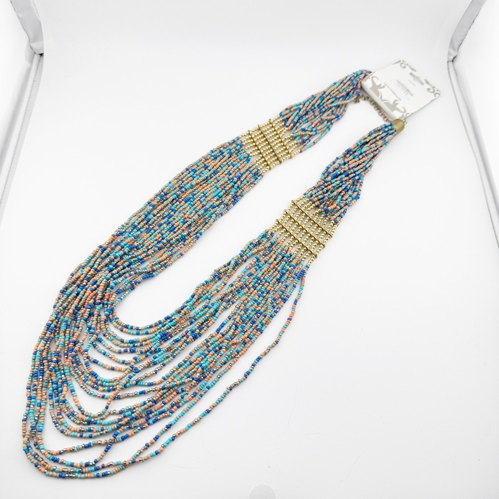 Multicolor Beaded Strand Necklace with Gold Accents Made in India